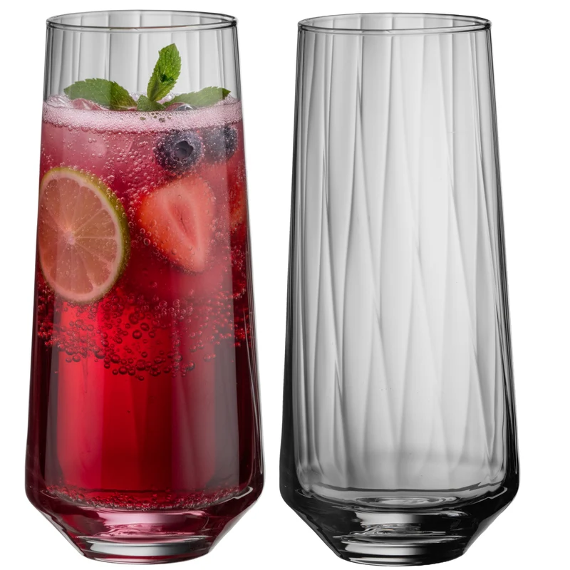 IMPERIAL geriffelte Trinkgläser 2er Set aus Crystalline Glas 420ml Spülmaschinenfest