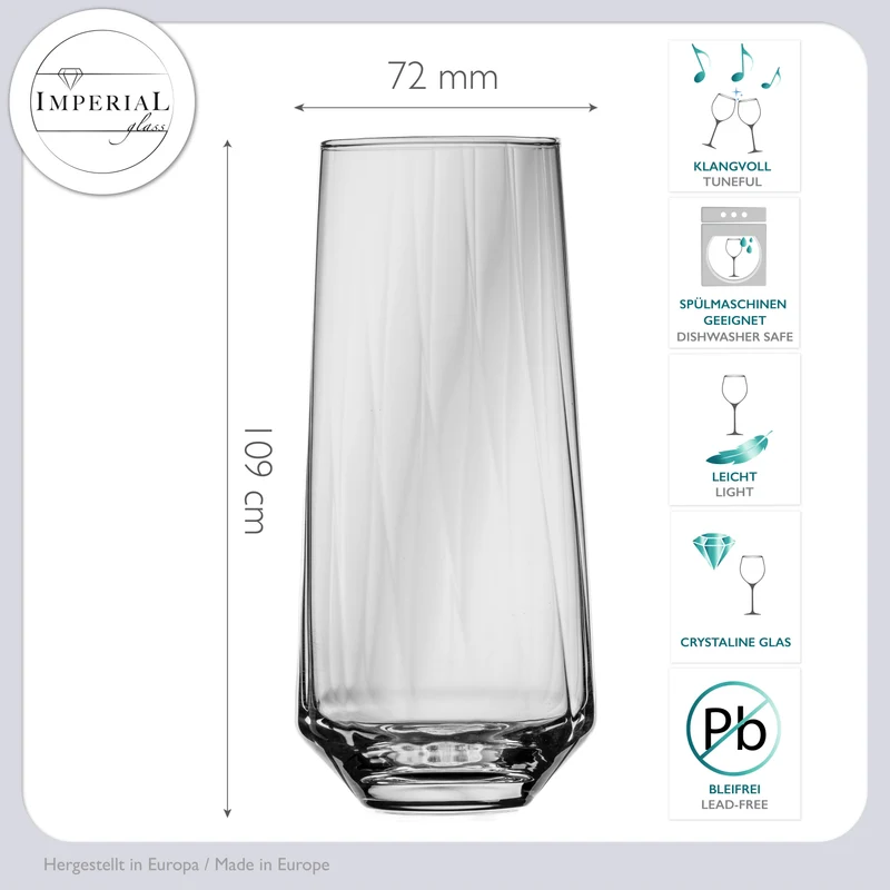 IMPERIAL geriffelte Trinkgläser 2er Set aus Crystalline Glas 420ml Spülmaschinenfest