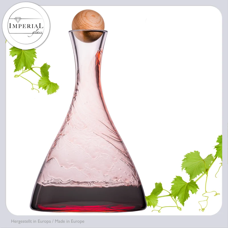 IMPERIAL glass Weindekanter aus Crystalline Glas - handgefertigt mit Holzverschluss 1700ml