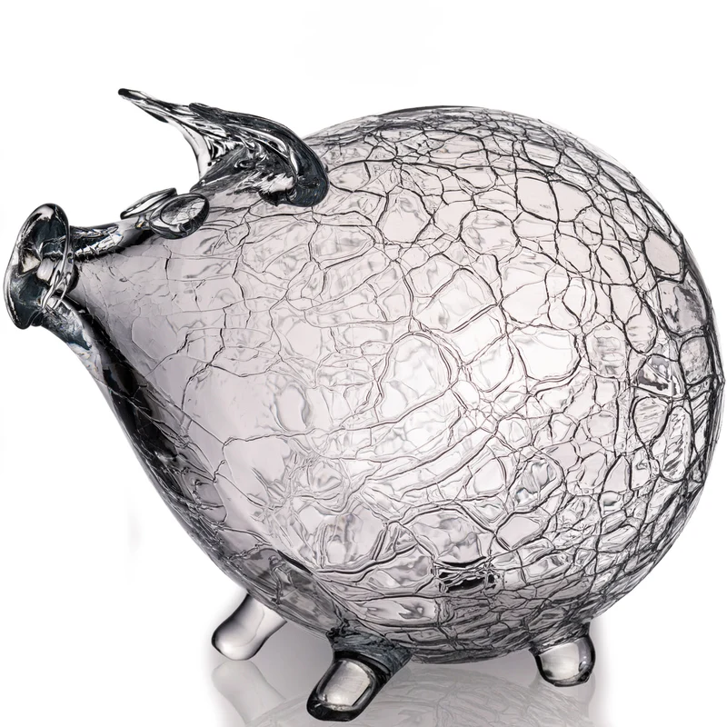 IMPERIAL glass Sparschwein aus Glas - transparente Glasspardose in Schweinform mit Crackle-Struktur - handgefertigte Spardose ohne Öffnung, zum Zerbrechen