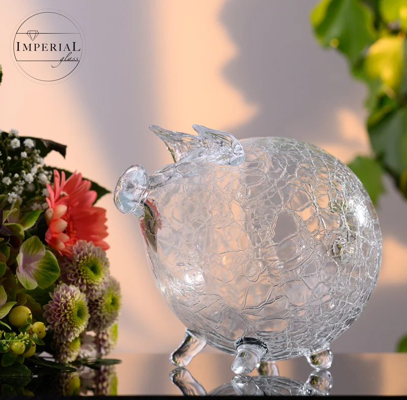 IMPERIAL glass Sparschwein aus Glas - transparente Glasspardose in Schweinform mit Crackle-Struktur - handgefertigte Spardose ohne Öffnung, zum Zerbrechen