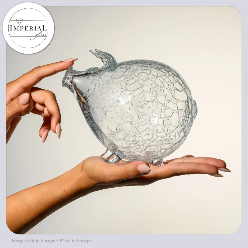 IMPERIAL glass Sparschwein aus Glas - transparente Glasspardose in Schweinform mit Crackle-Struktur - handgefertigte Spardose ohne Öffnung, zum Zerbrechen