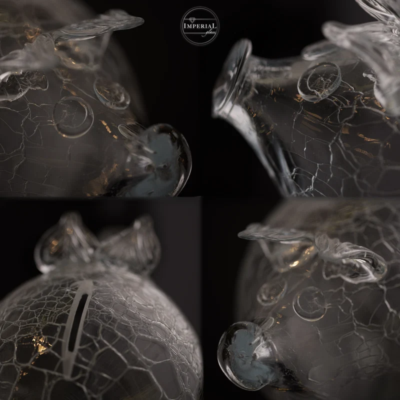 IMPERIAL glass Sparschwein aus Glas - transparente Glasspardose in Schweinform mit Crackle-Struktur - handgefertigte Spardose ohne Öffnung, zum Zerbrechen