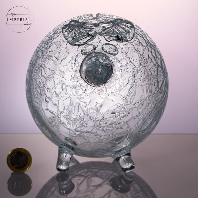 IMPERIAL glass Sparschwein aus Glas - transparente Glasspardose in Schweinform mit Crackle-Struktur - handgefertigte Spardose ohne Öffnung, zum Zerbrechen