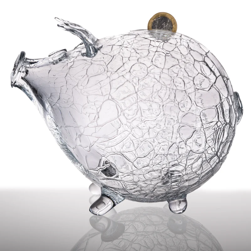 IMPERIAL glass Sparschwein aus Glas - transparente Glasspardose in Schweinform mit Crackle-Struktur - handgefertigte Spardose ohne Öffnung, zum Zerbrechen