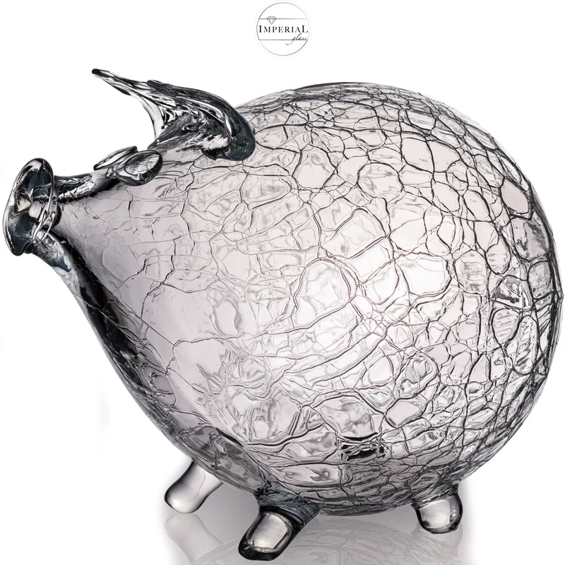 IMPERIAL glass Sparschwein aus Glas - transparente Glasspardose in Schweinform mit Crackle-Struktur - handgefertigte Spardose ohne Öffnung, zum Zerbrechen