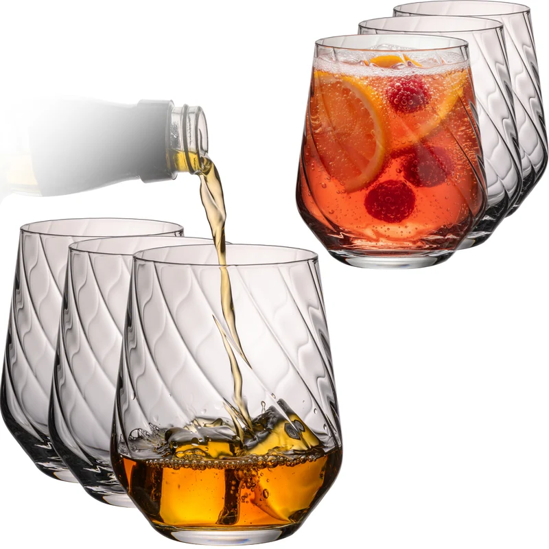 IMPERIAL geriffelte Trinkgläser 6er Set aus Crystalline Glas 430ml Spülmaschinenfest