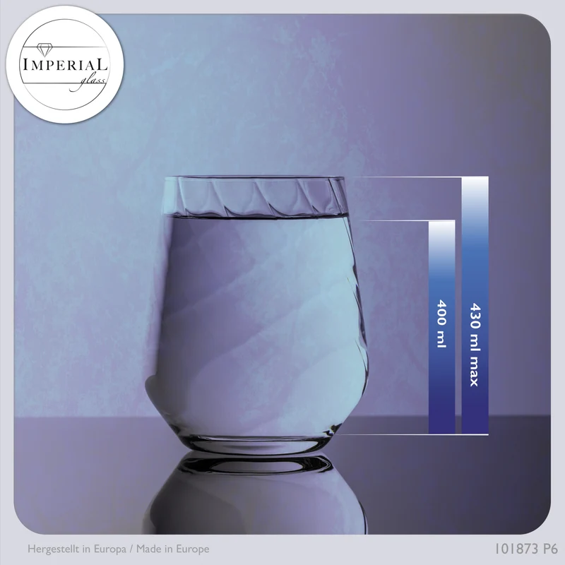 IMPERIAL geriffelte Trinkgläser 6er Set aus Crystalline Glas 430ml Spülmaschinenfest
