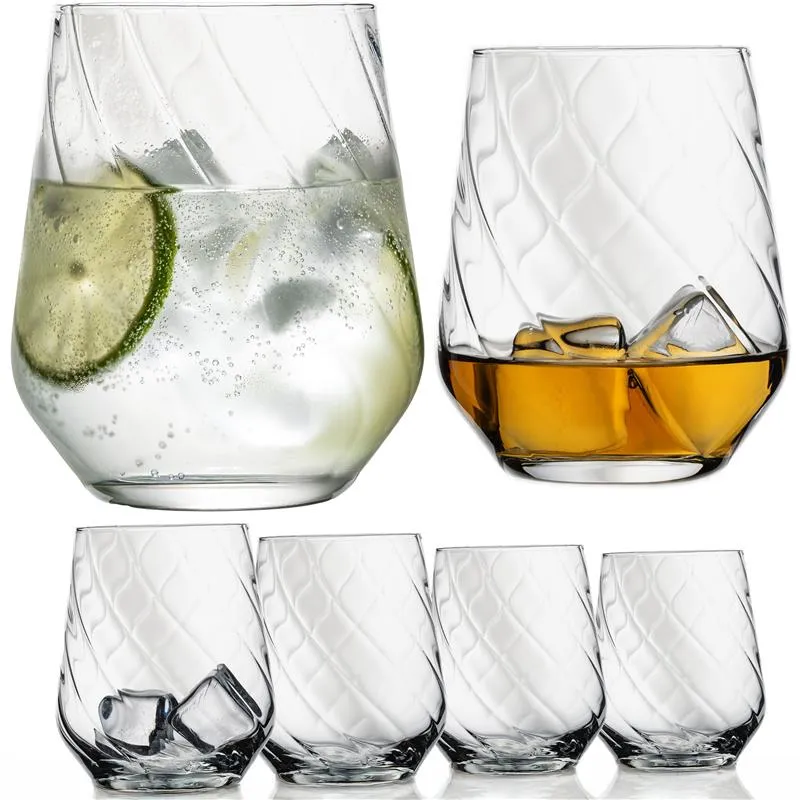 IMPERIAL geriffelte Trinkgläser 6er Set aus Crystalline Glas 430ml Spülmaschinenfest