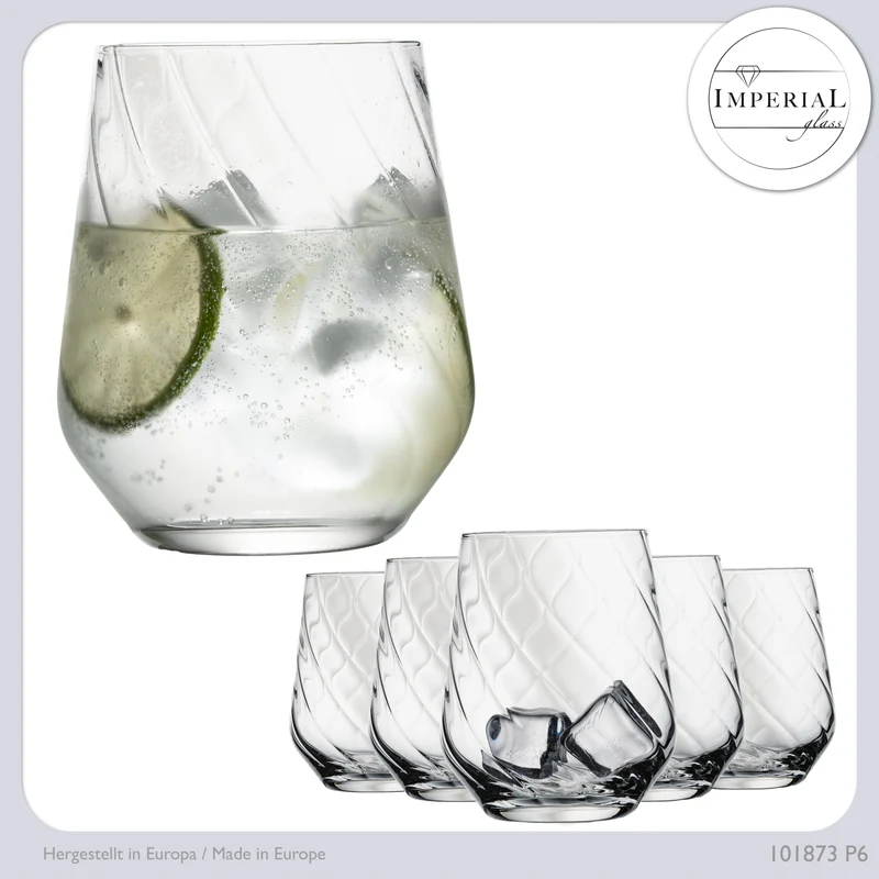 IMPERIAL geriffelte Trinkgläser 6er Set aus Crystalline Glas 430ml Spülmaschinenfest