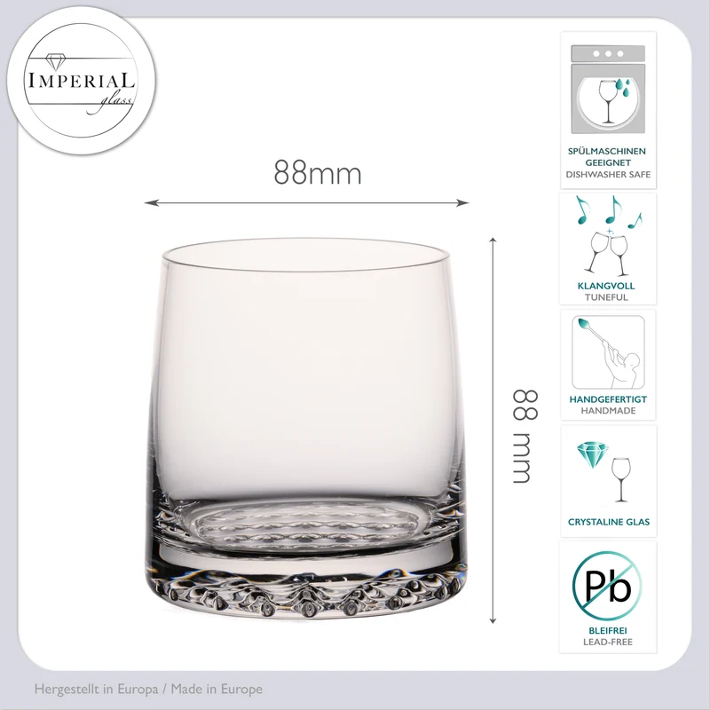 IMPERIAL glass Whiskeyglas 380ml Set 2-Teilig aus Crystalline Glas mit strukturiertem Boden "Faro"