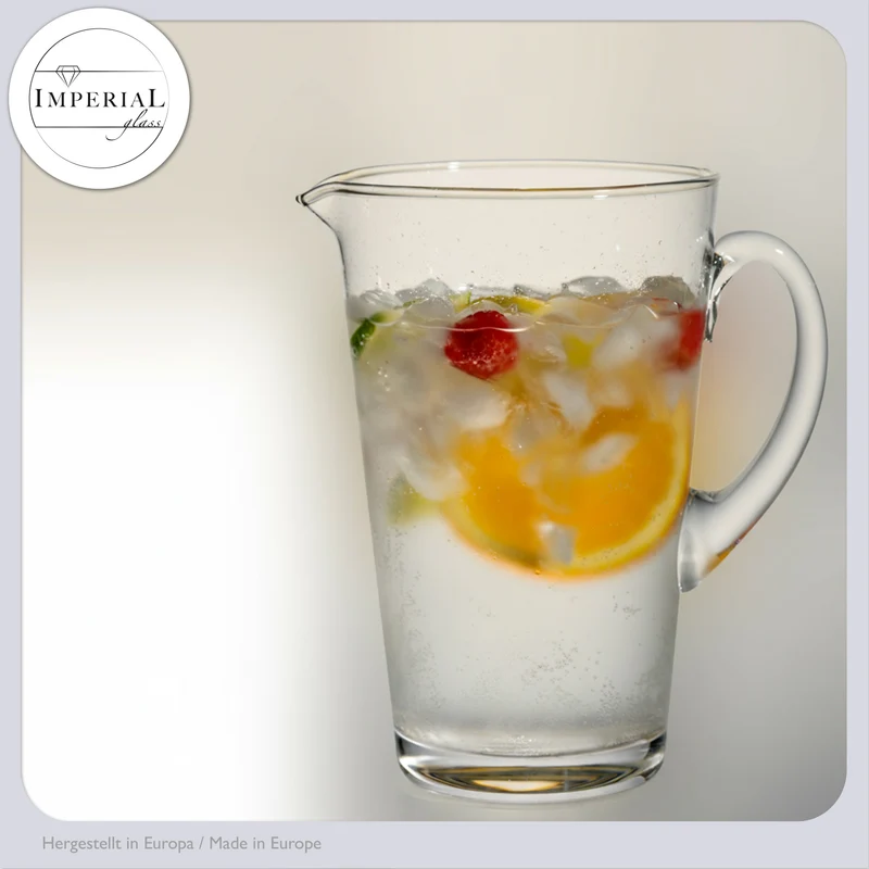 IMPERIAL Glaskaraffe 1,68L "Rom" - handgefertigte Karaffe aus Crystalline Glas mit Griff und Ausgießer