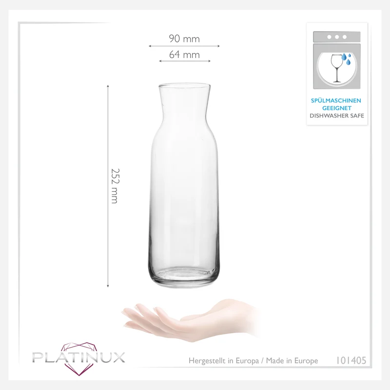 PLATINUX Karaffe aus Glas 1000ml (max. 1130ml) Wasserkaraffe