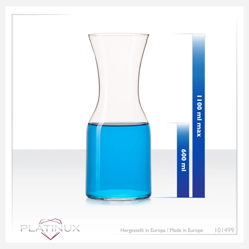 PLATINUX Karaffe 600ml (max. 1100ml) aus Glas Wasserkaraffe