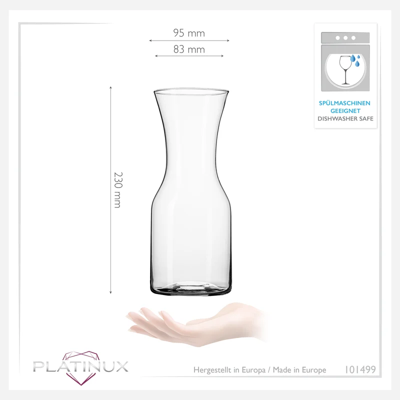 PLATINUX Karaffe 600ml (max. 1100ml) aus Glas Wasserkaraffe