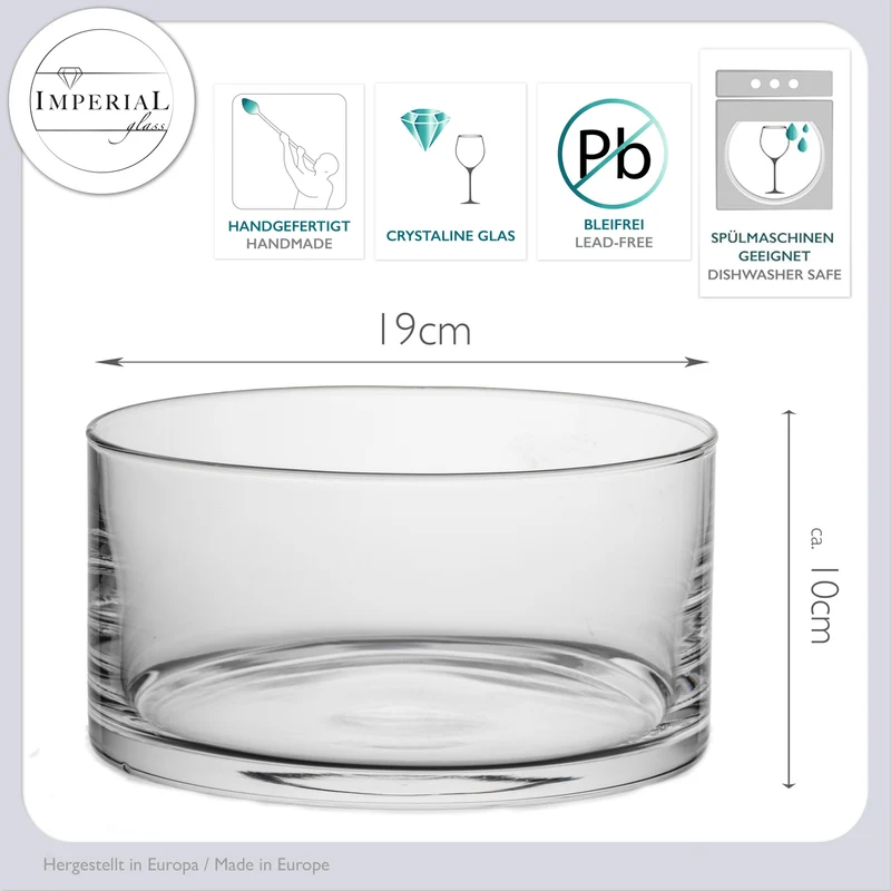 IMPERIAL glass Glasschüssel 19cm, Obstschüssel und Salatschüssel aus Crystalline Glas, handgefertigt spülmaschinenfest