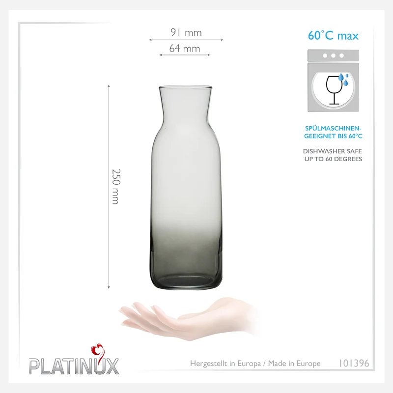 PLATINUX Karaffe mit Schwarzem Ombré Effekt aus Glas 1L (max. 1130ml)