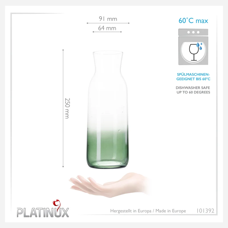 PLATINUX Karaffe mit Grünem Ombré Effekt aus Glas 1L (max. 1130ml)
