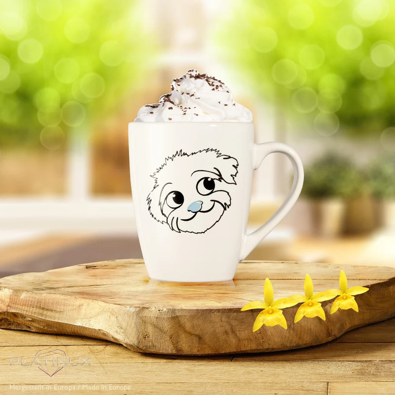 PLATINUX Kaffeetasse mit Griff 250ml Tasse mit Hunde Motiv "Flocke" Teetasse