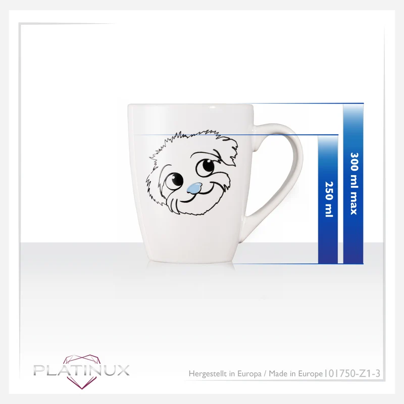 PLATINUX Kaffeetasse mit Griff 250ml Tasse mit Hunde Motiv "Flocke" Teetasse
