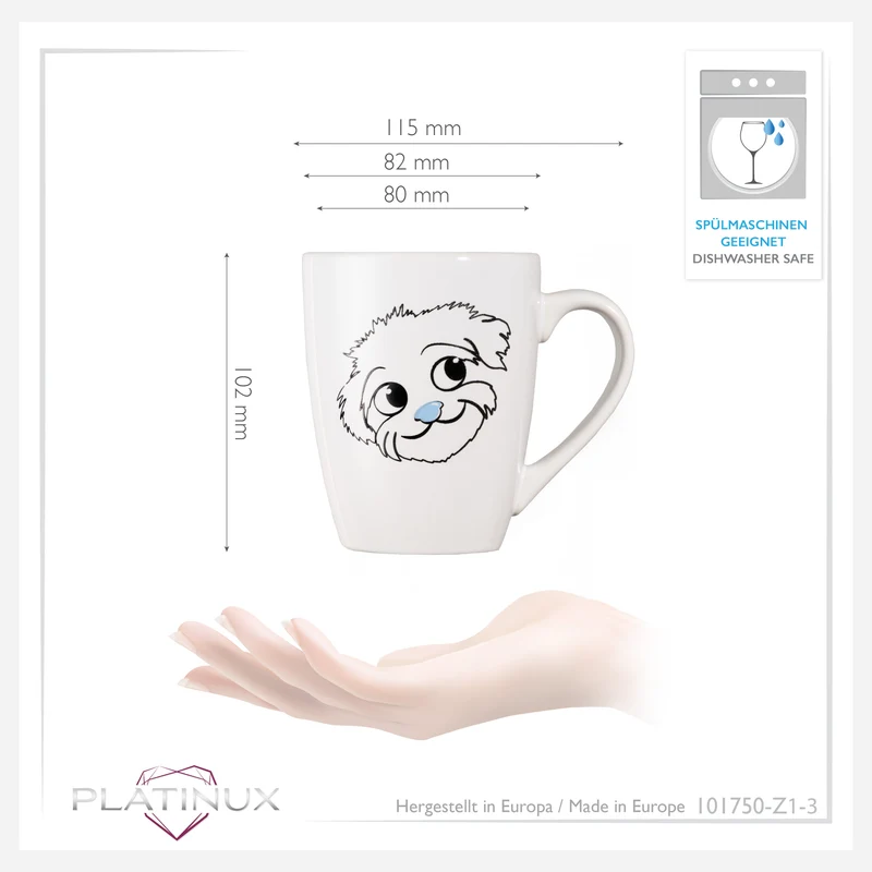 PLATINUX Kaffeetasse mit Griff 250ml Tasse mit Hunde Motiv "Flocke" Teetasse