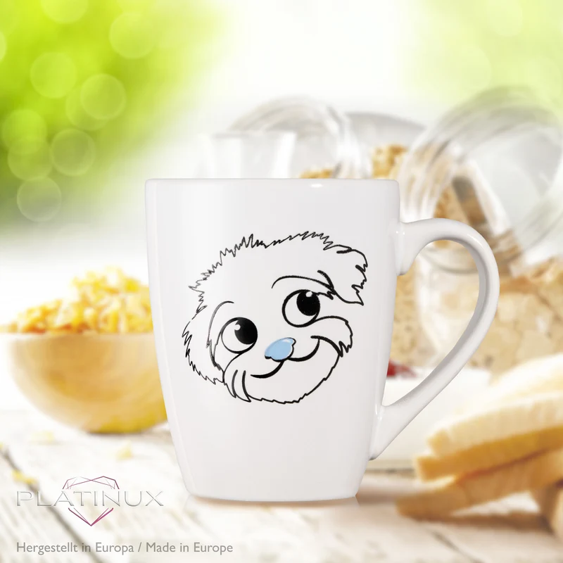 PLATINUX Kaffeetasse mit Griff 250ml Tasse mit Hunde Motiv "Flocke" Teetasse