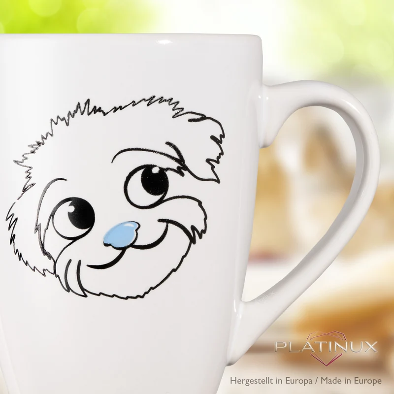 PLATINUX Kaffeetasse mit Griff 250ml Tasse mit Hunde Motiv "Flocke" Teetasse