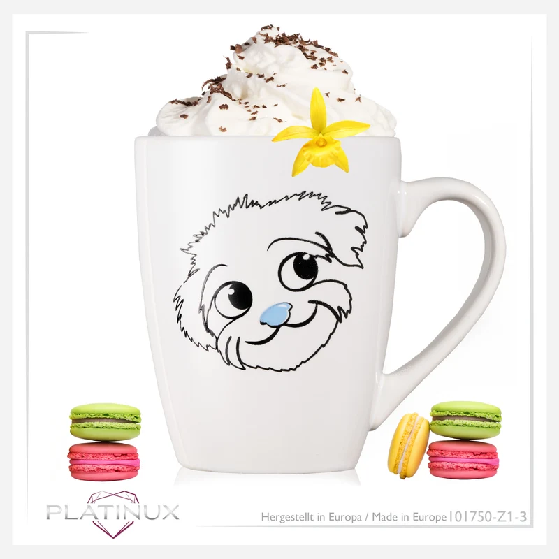 PLATINUX Kaffeetasse mit Griff 250ml Tasse mit Hunde Motiv "Flocke" Teetasse