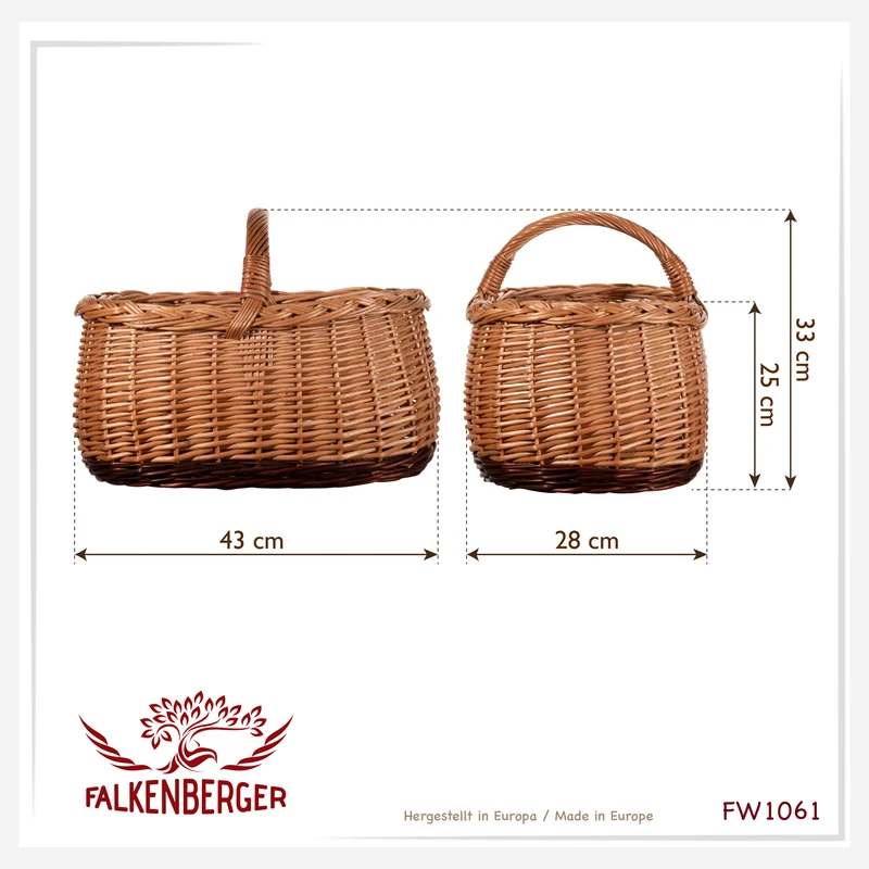 FALKENBERGER Großer Weidenkorb 43x28x25cm "Grande" Einkaufskorb aus Weide Handarbeit Marktkorb