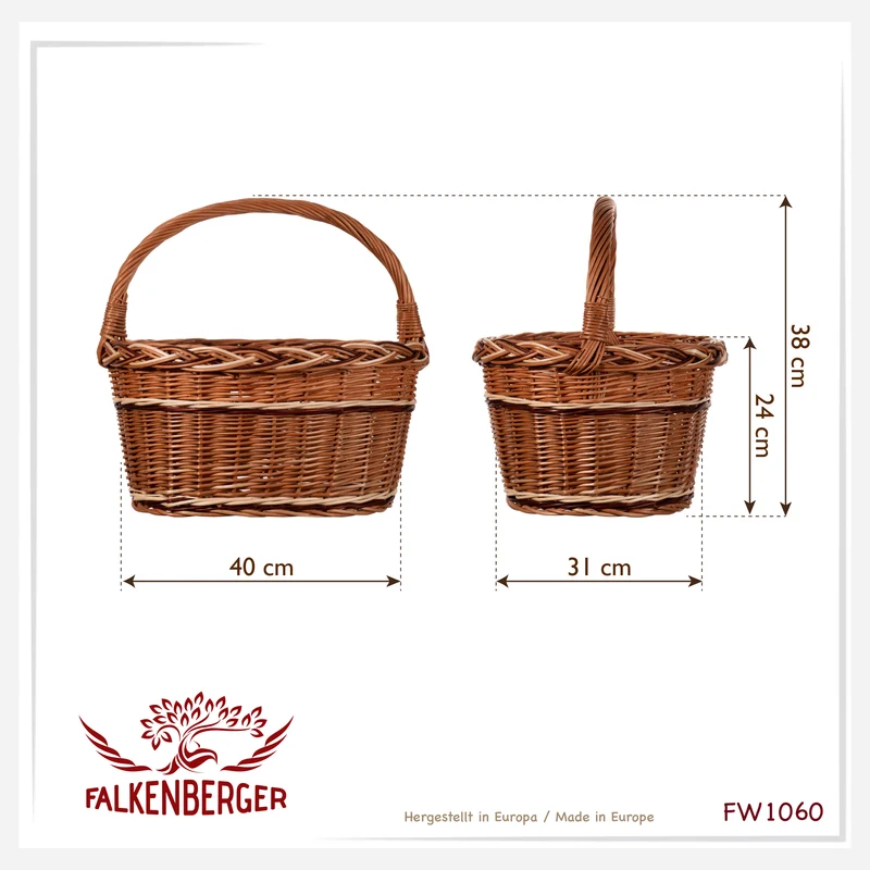 FALKENBERGER Weidenkorb 40x31x24cm "Carrie" Einkaufskorb aus Weide Handarbeit Pilzkorb Marktkorb