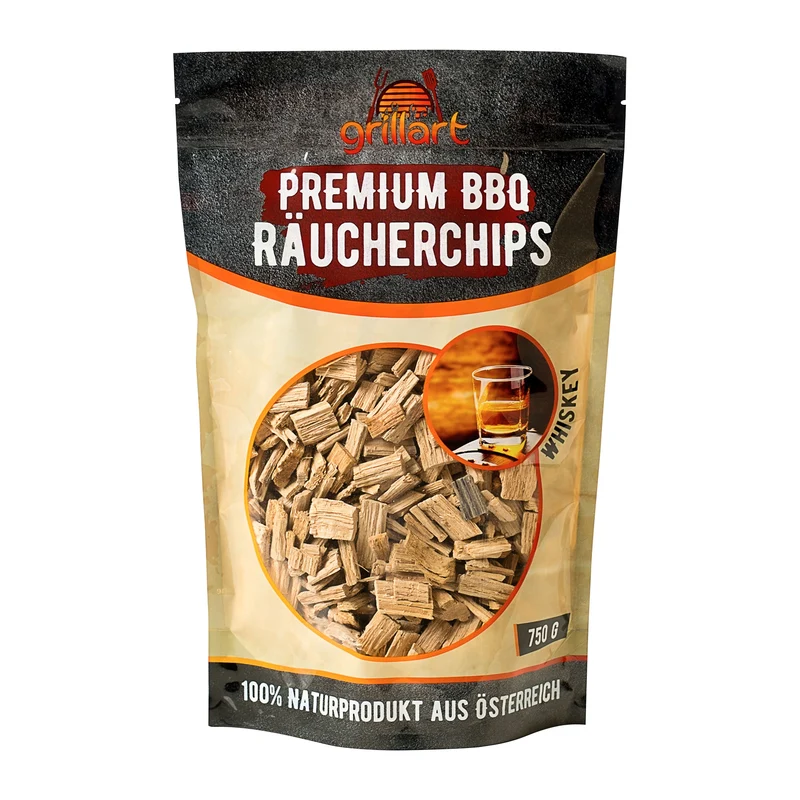 XL Premium Räucherchips Mix – sehr rauchaktives Räucherholz / Holzhackschnitzel Whiskey 750g.