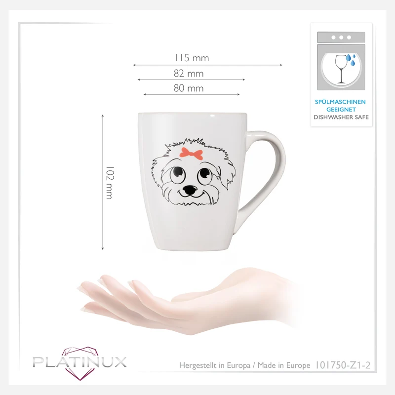 PLATINUX Kaffeetasse mit Griff 250ml Tasse mit Hunde Motiv "Susi" Teetasse