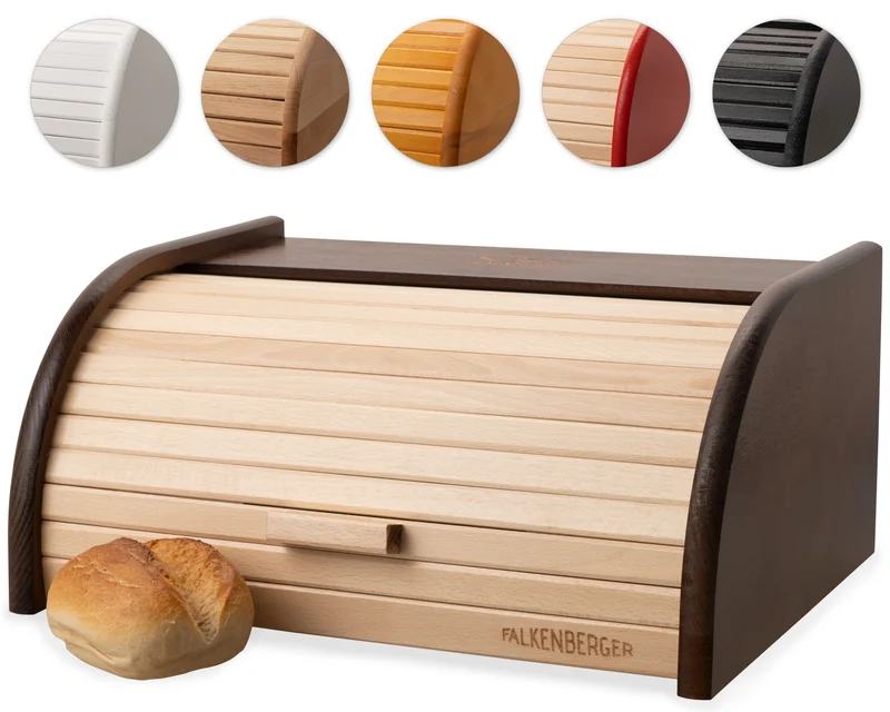 FALKENBERGER Brotkasten aus Holz Braun ca. 39x29x18cm Brotbox mit Roll-Deckel Rollbrotkasten Handmade