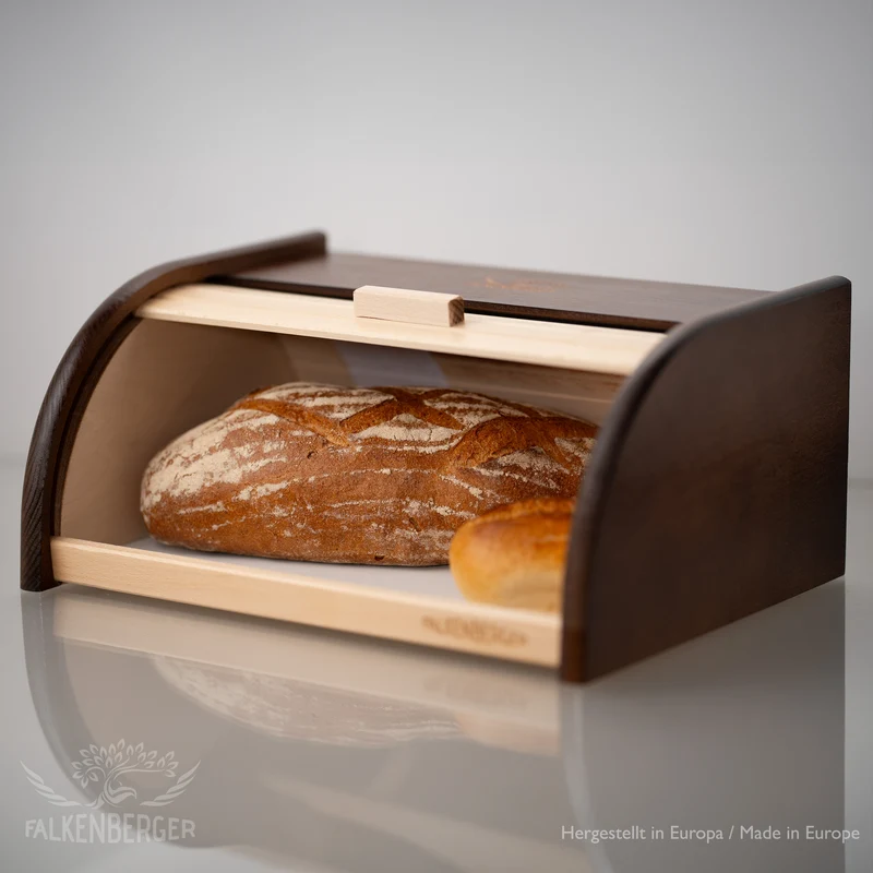 FALKENBERGER Brotkasten aus Holz Braun ca. 39x29x18cm Brotbox mit Roll-Deckel Rollbrotkasten Handmade