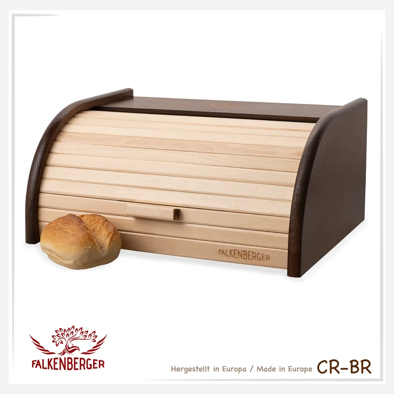 FALKENBERGER Brotkasten aus Holz Braun ca. 39x29x18cm Brotbox mit Roll-Deckel Rollbrotkasten Handmade