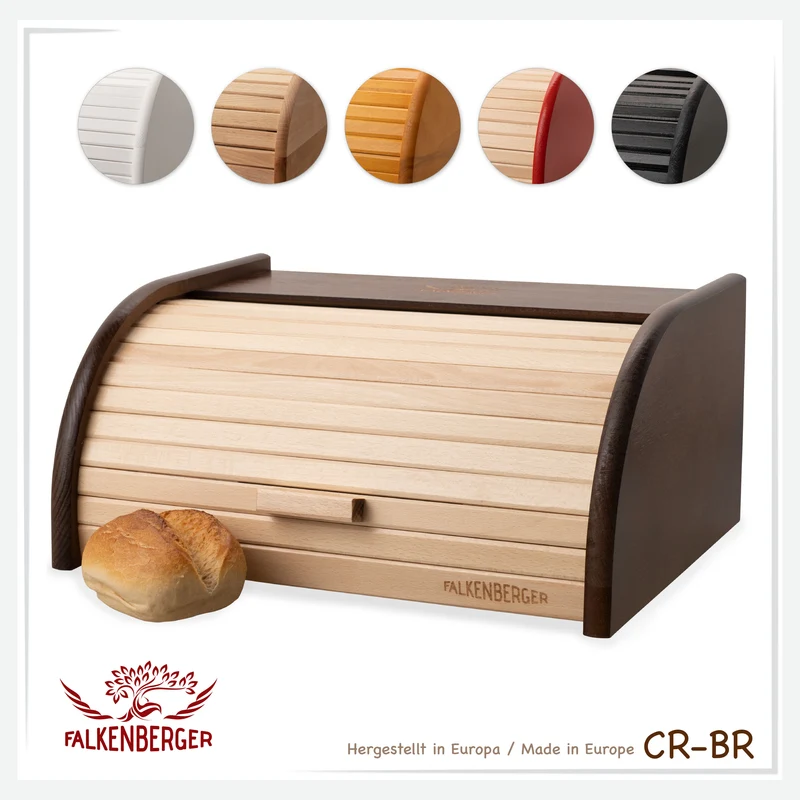 FALKENBERGER Brotkasten aus Holz Braun ca. 39x29x18cm Brotbox mit Roll-Deckel Rollbrotkasten Handmade