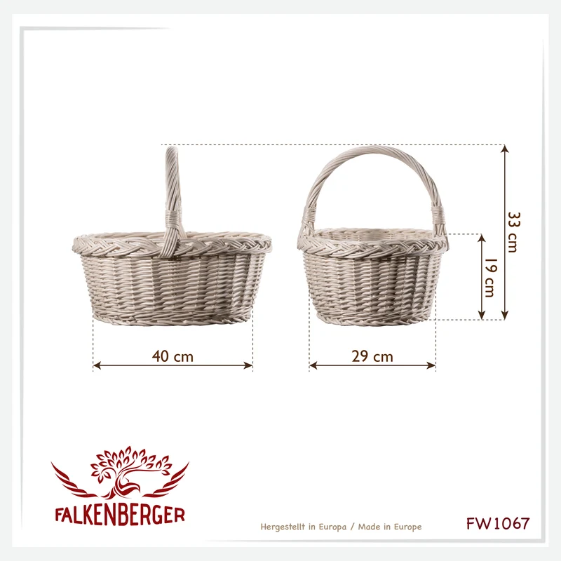 FALKENBERGER Weißer Weidenkorb geflochten ca. 40x29x33cm "Bella" Einkaufskorb aus Weide Handarbeit
