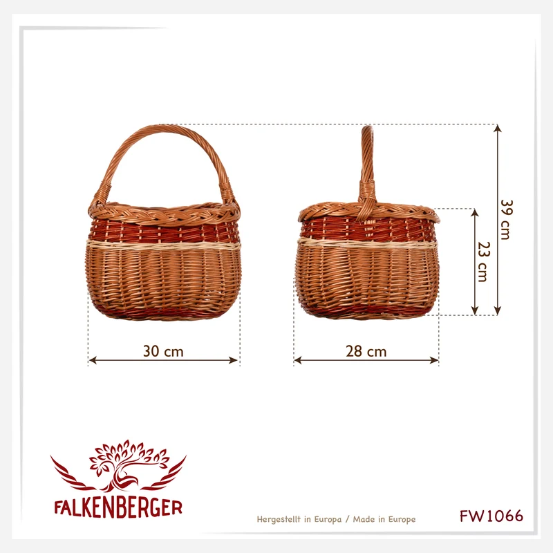 FALKENBERGER Weidenkorb 30x28x39cm "Koralle" Einkaufskorb aus Weide Handarbeit Pilzkorb Marktkorb