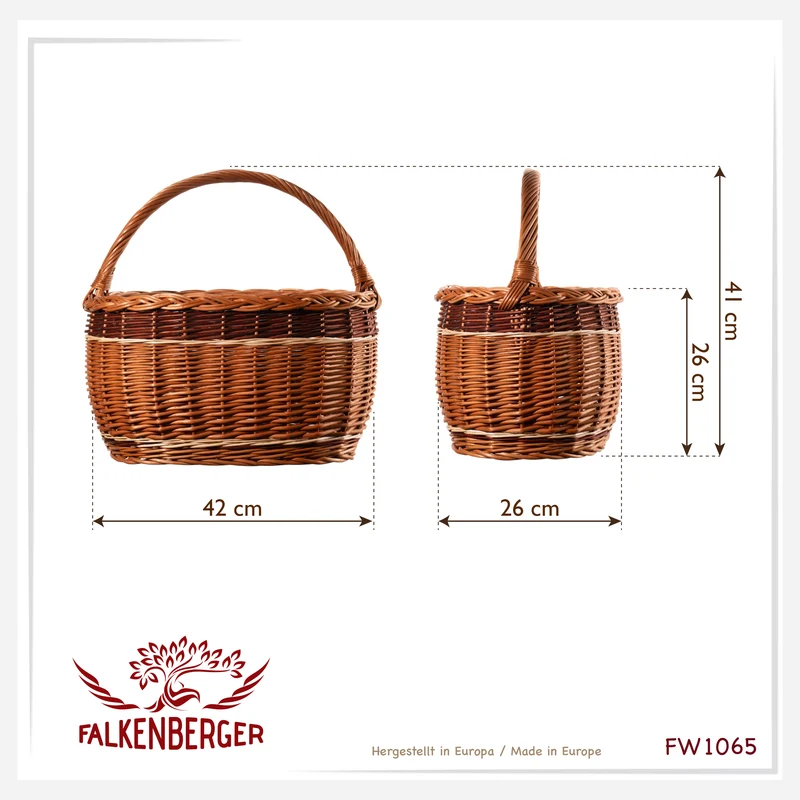 FALKENBERGER Weidenkorb 42x26x41cm "Toskana" Einkaufskorb aus Weide Handarbeit Pilzkorb groß Flechtkorb mit Henkel