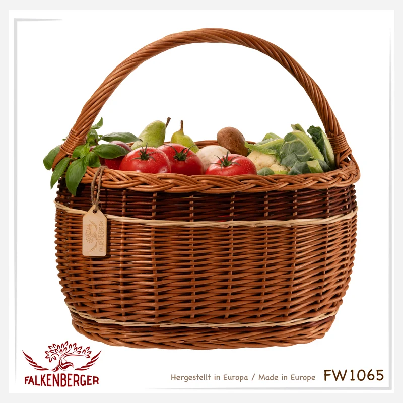 FALKENBERGER Weidenkorb 42x26x41cm "Toskana" Einkaufskorb aus Weide Handarbeit Pilzkorb groß Flechtkorb mit Henkel