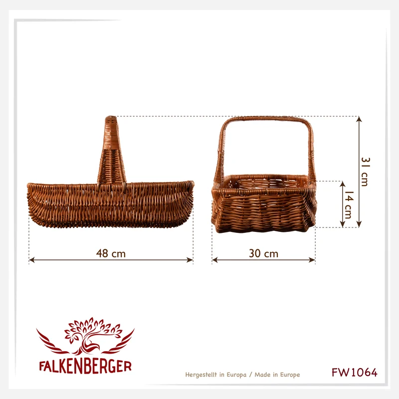 FALKENBERGER Weidenkorb geflochten "Carrier" ca. 48x30x31cm Pilzkorb flach Handarbeit Einkaufskorb aus Weide