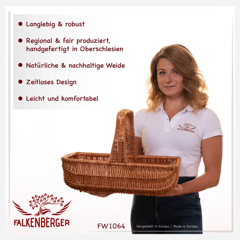 FALKENBERGER Weidenkorb geflochten "Carrier" ca. 48x30x31cm Pilzkorb flach Handarbeit Einkaufskorb aus Weide