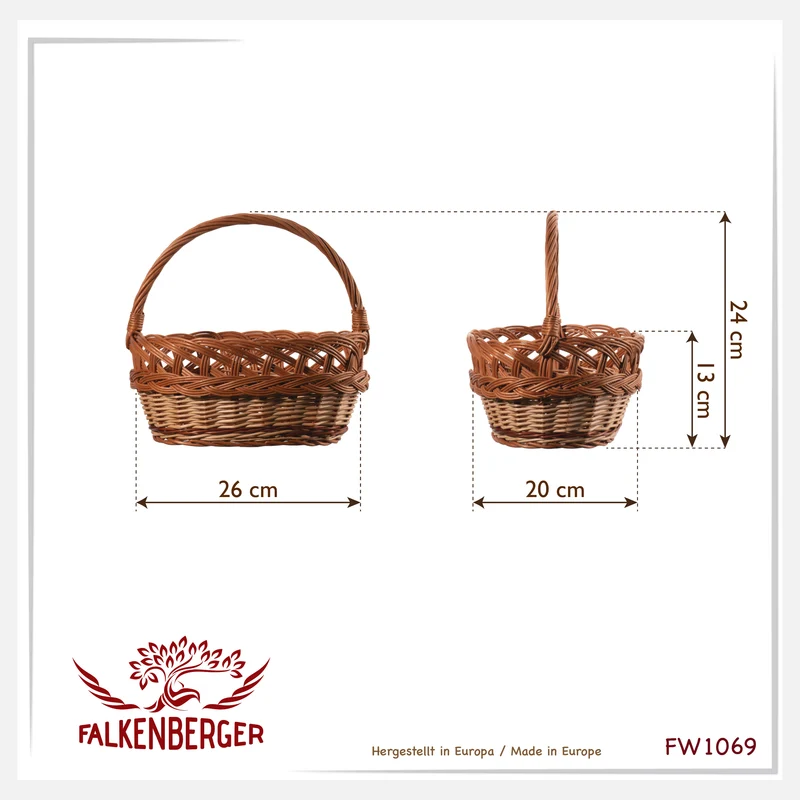 FALKENBERGER Weidenkorb klein ca. 26x20x24cm "Castilla" Osterkorb Handarbeit Blumenkorb mit Henkel