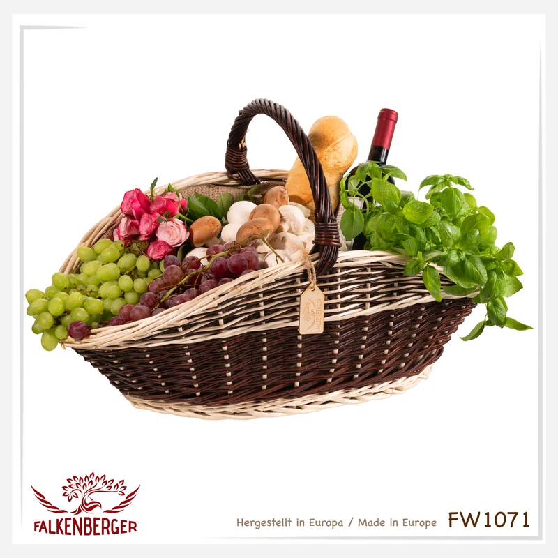 FALKENBERGER Weidenkorb geflochten ca. 63x37x37cm Handarbeit "Piemont" Kartoffelkorb Kaminholzkorb gefuttert mit Stoff