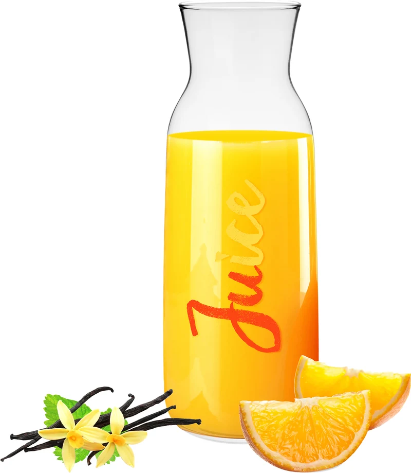 PLATINUX Glaskaraffe mit Juice-Print 1000ml (max.1200ml) aus Glas