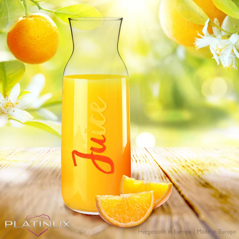PLATINUX Glaskaraffe mit Juice-Print 1000ml (max.1200ml) aus Glas