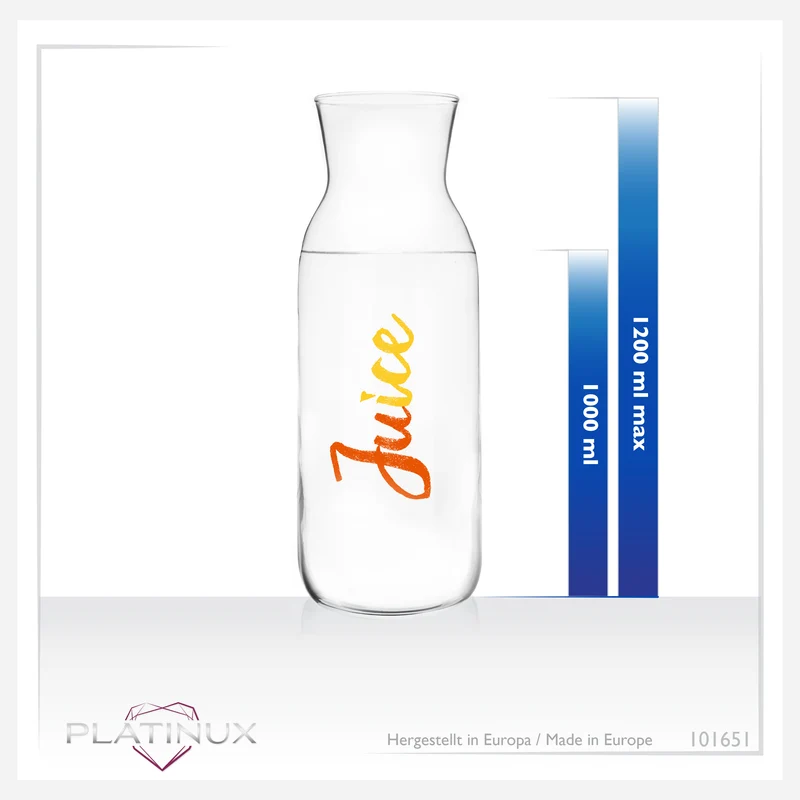 PLATINUX Glaskaraffe mit Juice-Print 1000ml (max.1200ml) aus Glas
