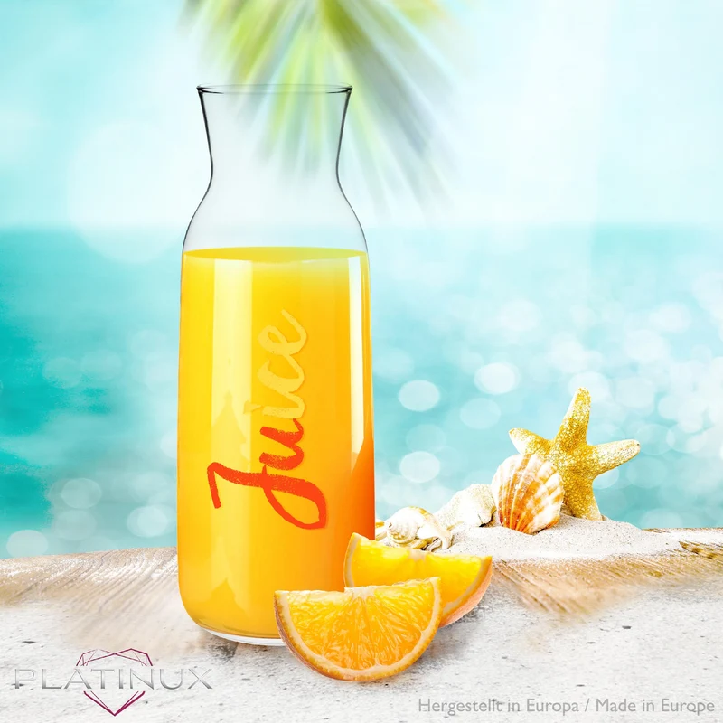 PLATINUX Glaskaraffe mit Juice-Print 1000ml (max.1200ml) aus Glas