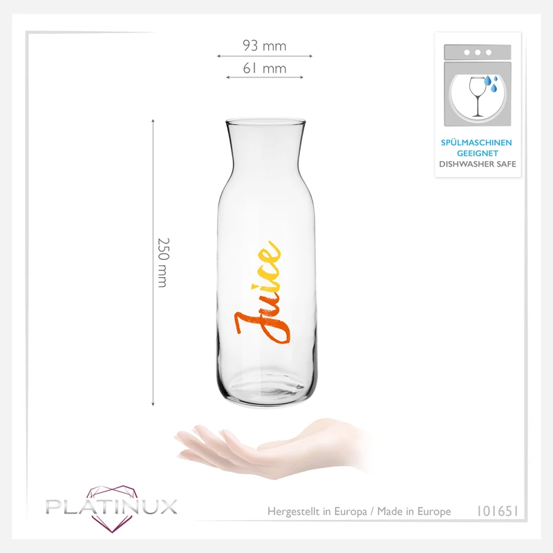 PLATINUX Glaskaraffe mit Juice-Print 1000ml (max.1200ml) aus Glas