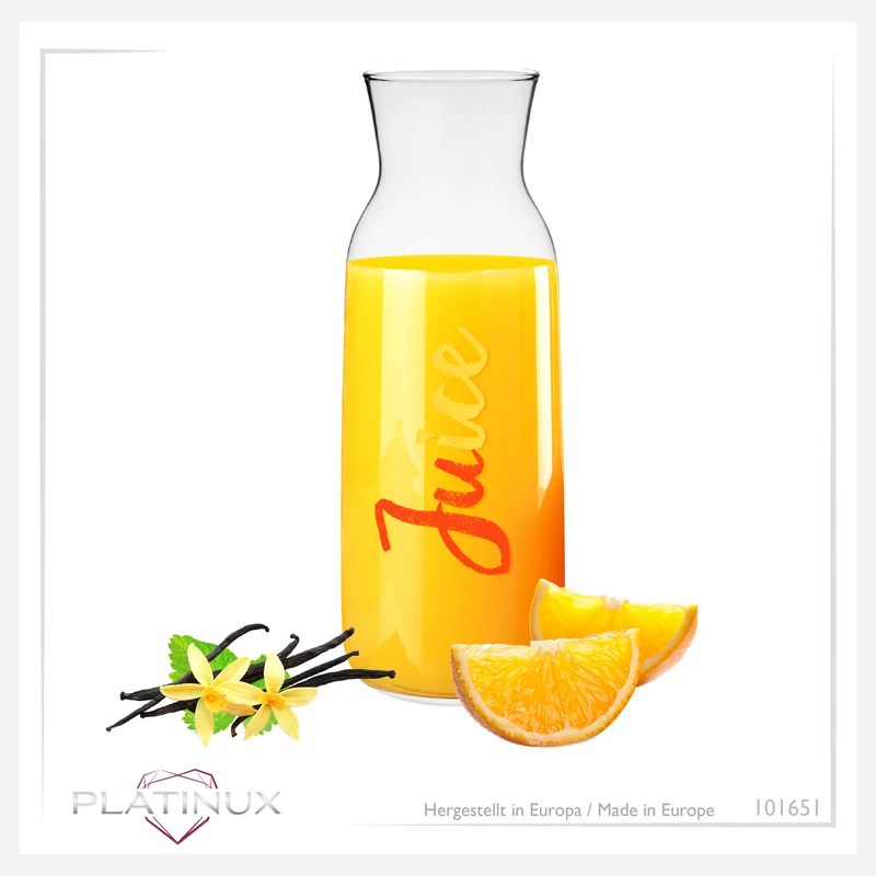 PLATINUX Glaskaraffe mit Juice-Print 1000ml (max.1200ml) aus Glas
